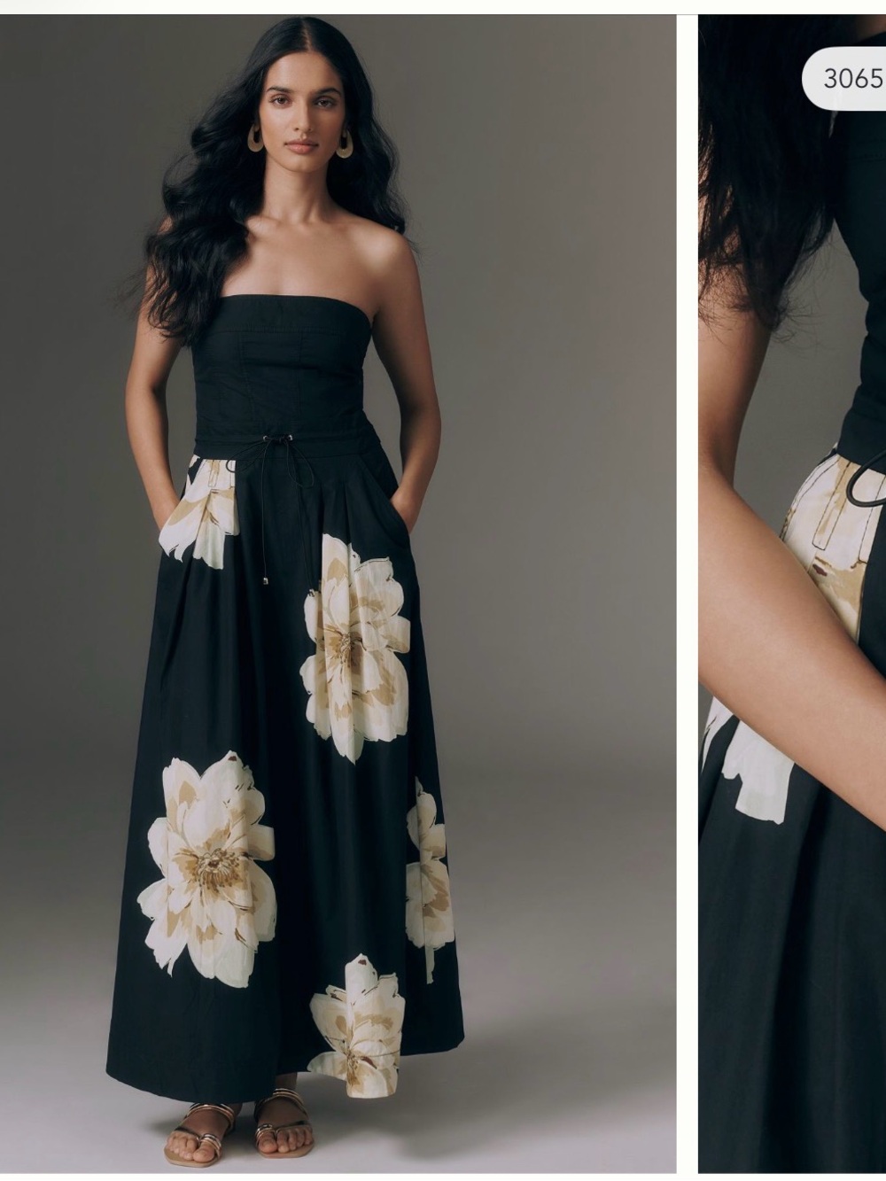 Anthropologie Black Maxi Dress with Cream Floral Print